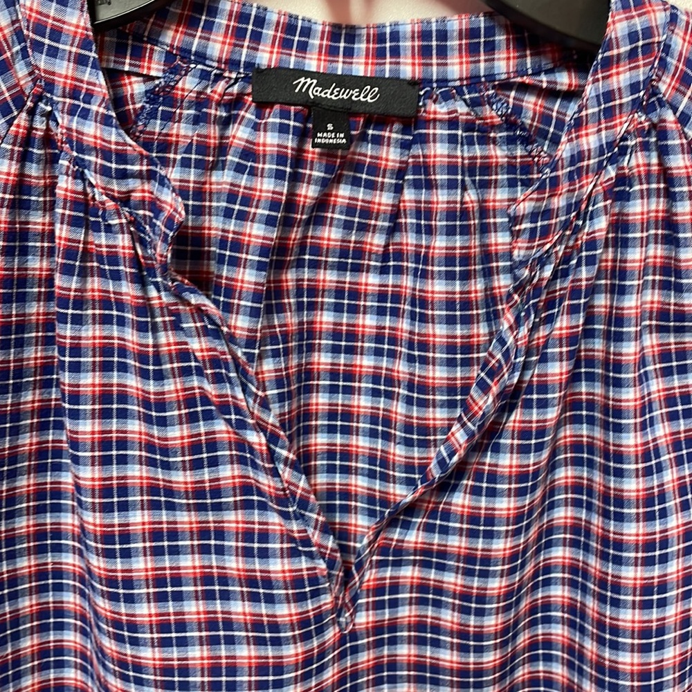 Women’s Madewell 3/4 length sleeve popover plaid shirt size small - Picture 3 of 8